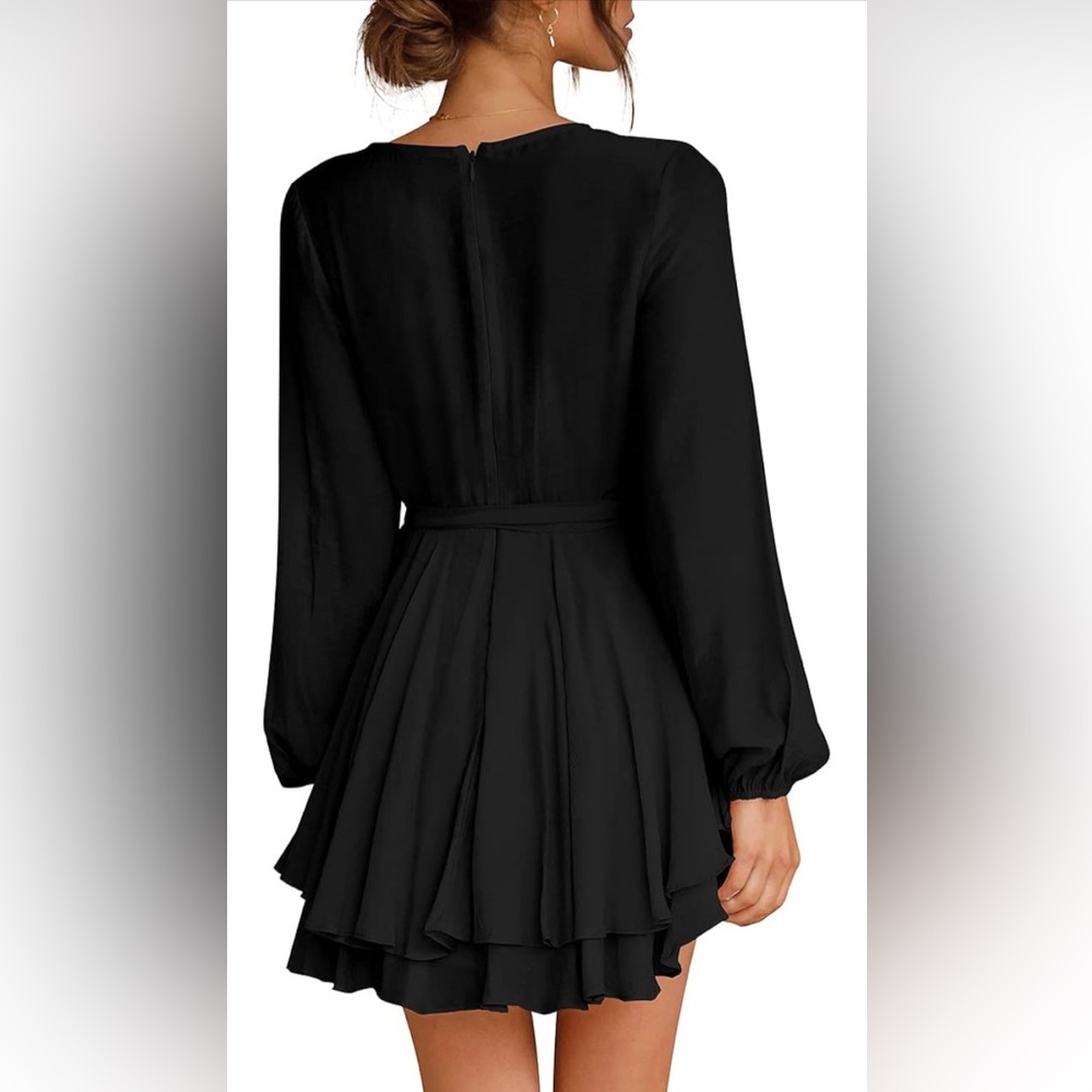 Elegant Black Fit & Flare Skater Dress/Wrap Dress - Large - Long Sleeve - Black - Picture 3 of 5